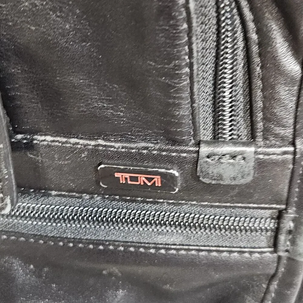 TUMI Black Leather Expandable Laptop Briefcase